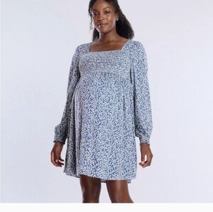 Motherhood Blue Patterned Long Sleeve Dress